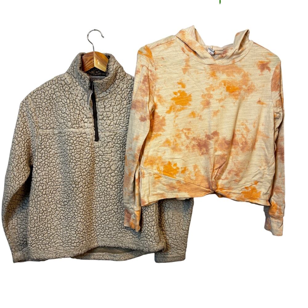Girls Bundle Lot Set Sherpa 1/4 Zip Old Navy Tie Dye 14/16 Long Sleeve